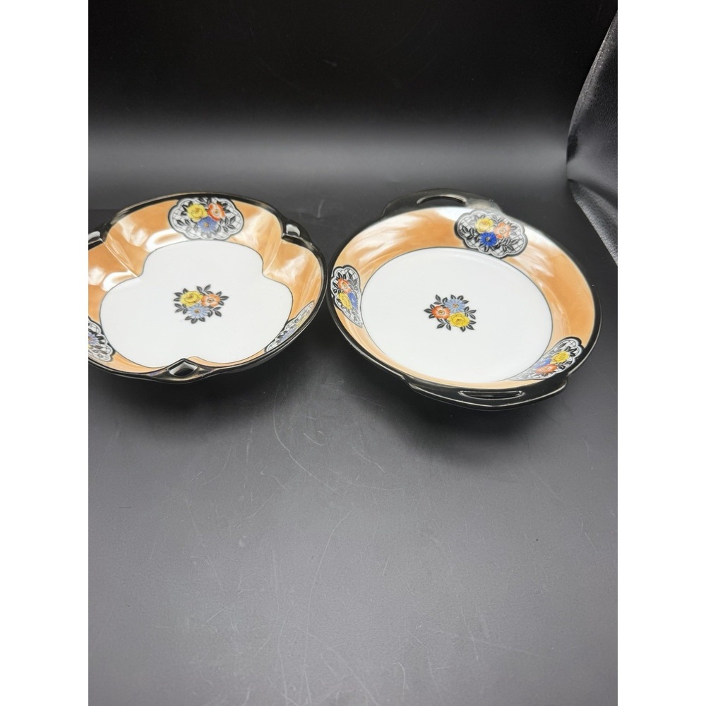 Vintage Peach Luster Floral Porcelain Serving Dishes Set of 2 9"